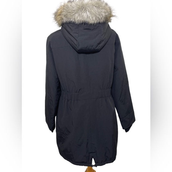 Andrew Marc 3/4 length black down jacket with fur hood Sz M - Picture 2 of 6